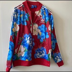 Adidas Red floral Bomber Jacket